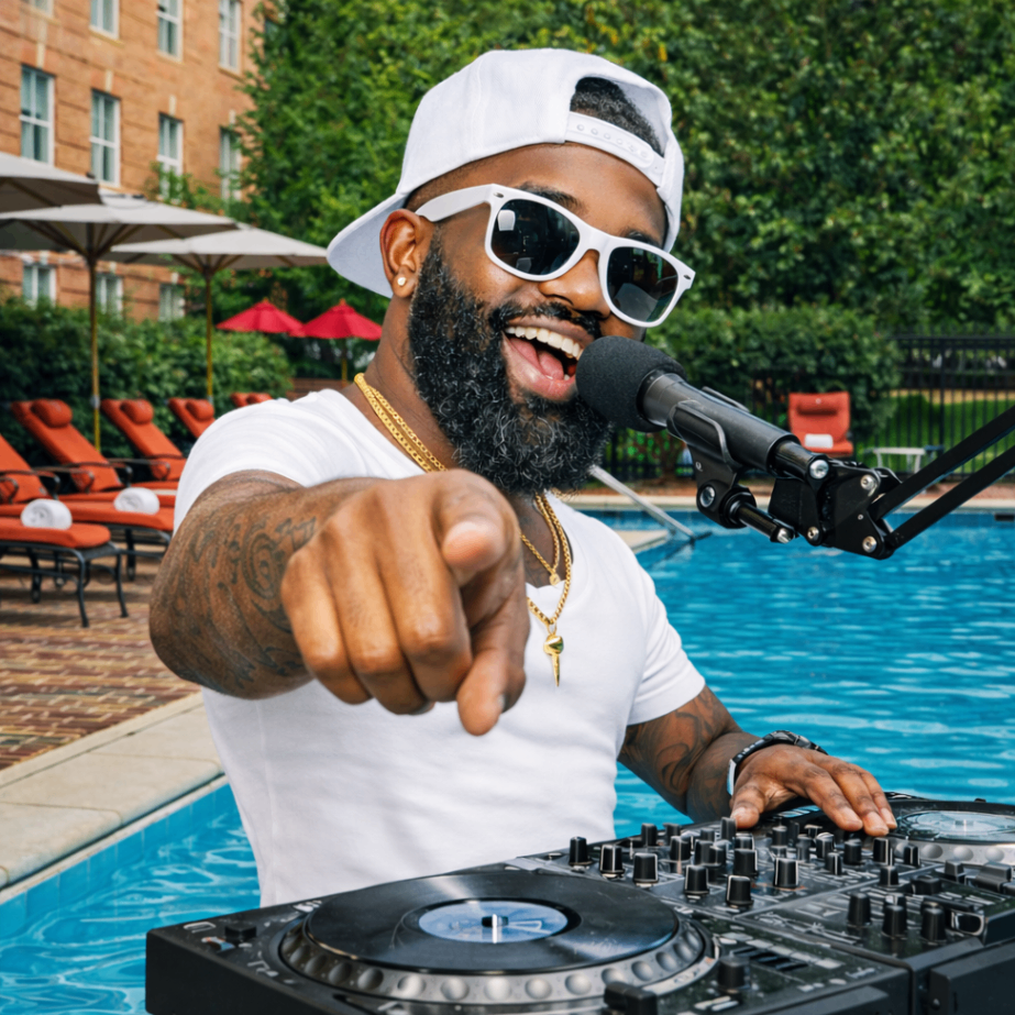 DJ J'ROC spinning at Summer Love Staycation 2026 pool party